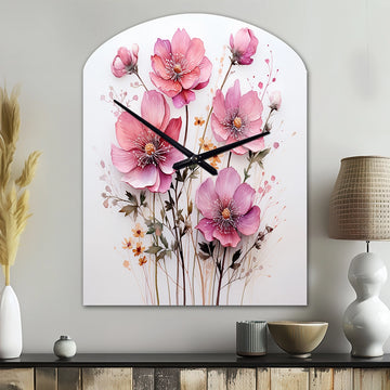 Pink Minimalism Pink Flower - Asymmetric Metal Wall Clock